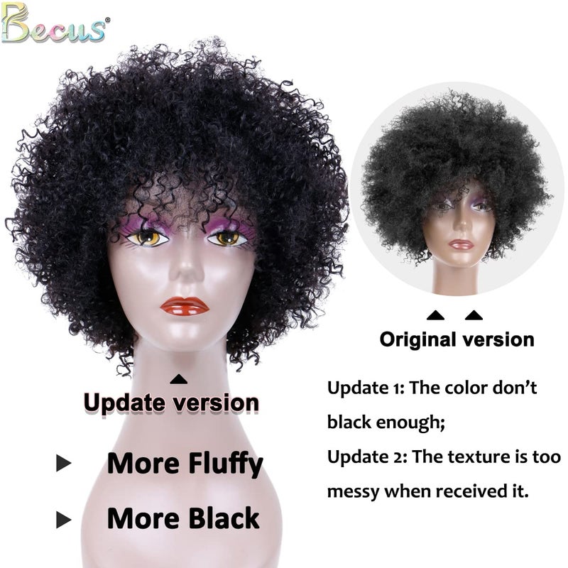 BECUS Afro Curly Wigs for Black Women Heat Resistant Brazilian Remy Human Hair Wigs(8 inches Natural Spiral Black #1B) - Image 2